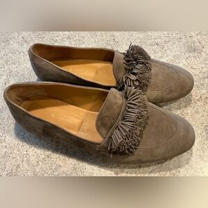 Mercanti Fiorentini Italian Taupe Suede Pom Pom Loafers Tassel Detail WM SZ 11
